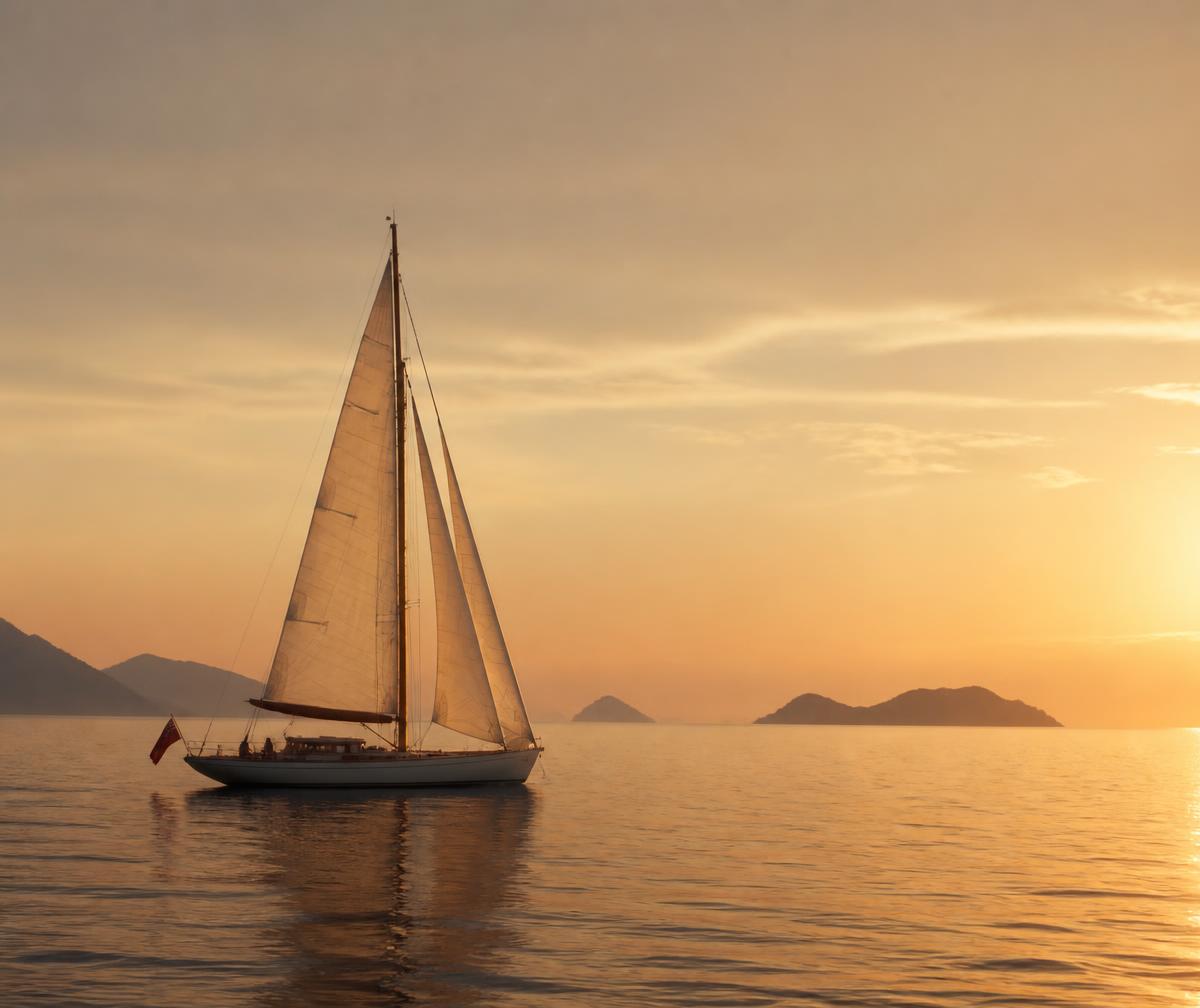 Sailing yacht at golden hour
