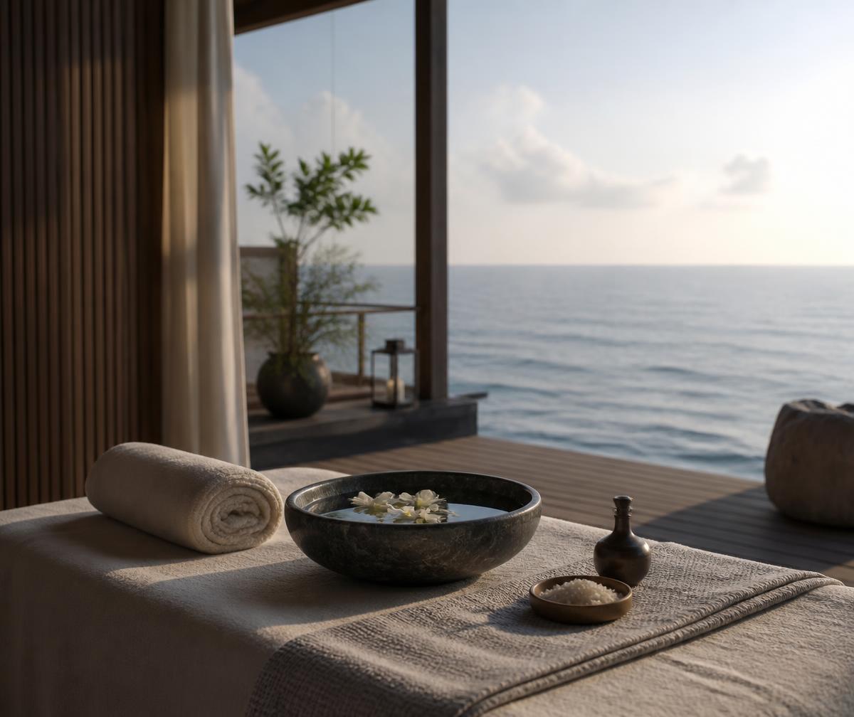 Spa treatment set up on an open deck