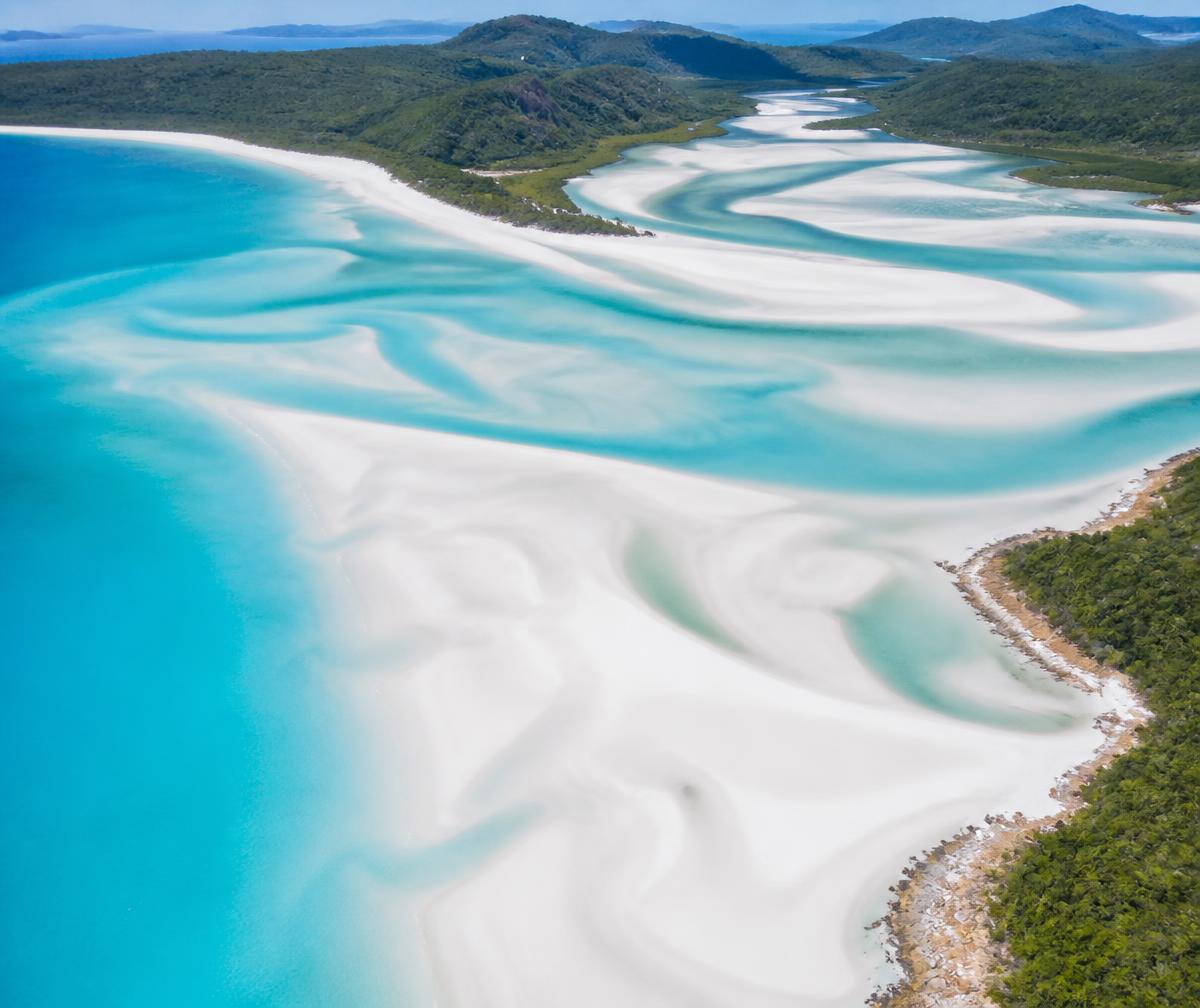 Aerial of Whitehaven Beach sand swirls