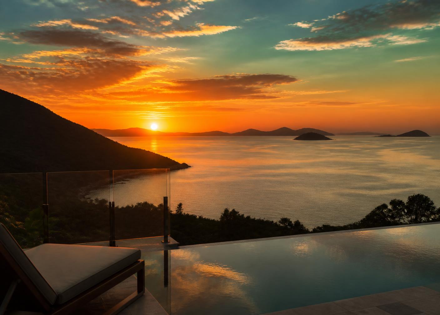 Sunset over the Whitsundays from the villa terrace